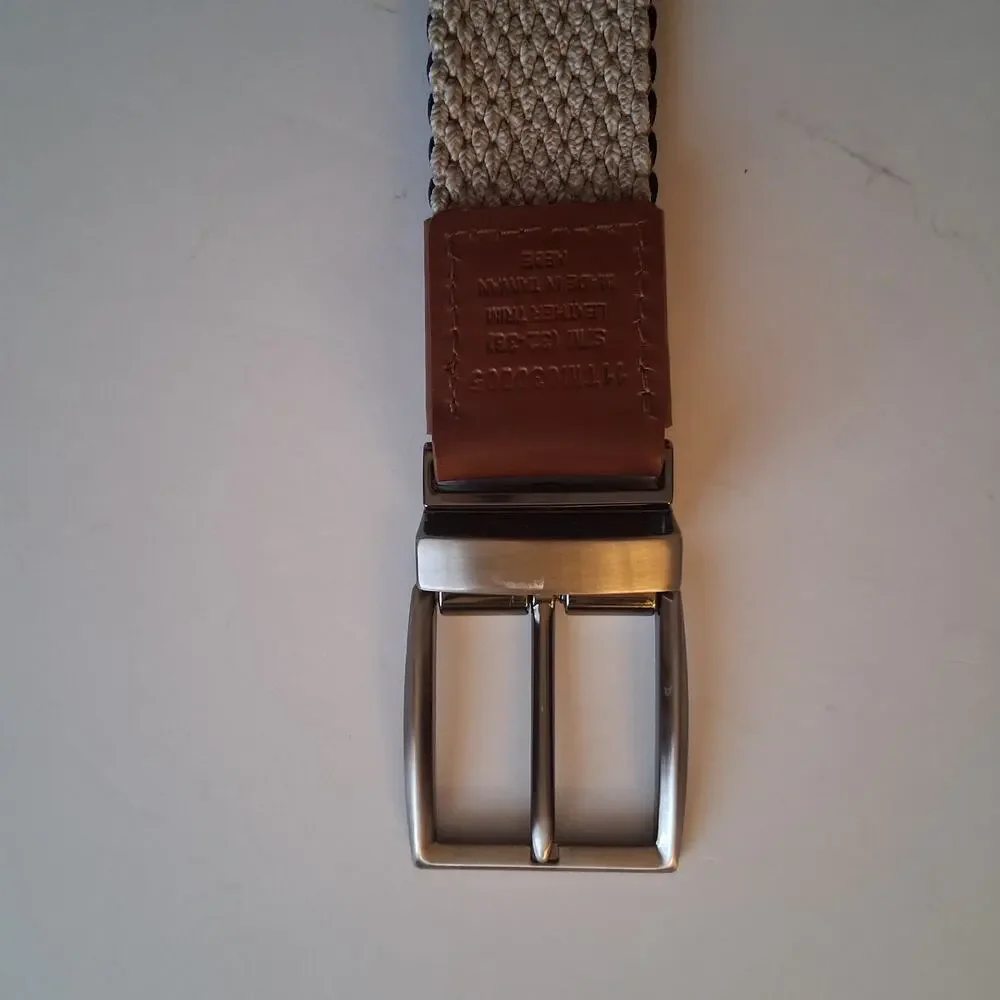 Tommy Bahama Men's Reversible Braided Stretch Navy and Tan Belt Woven Strap-S/M